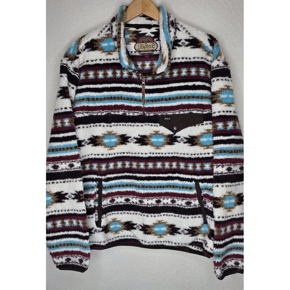 Rafter C Red Dirt Collection Sz XXL Multicolor Aztec Fleece 1/4 Zip Pullover
